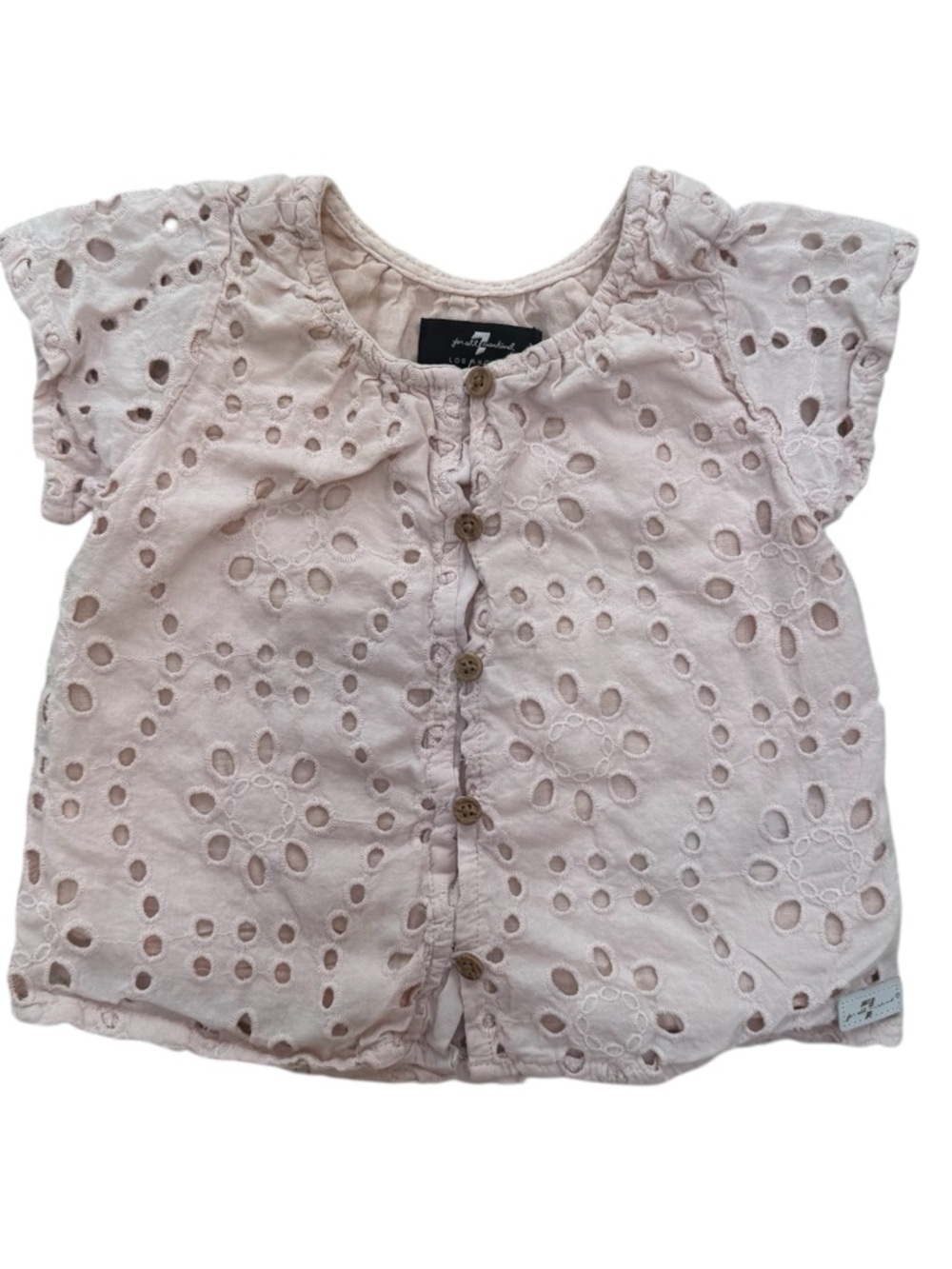 7 For All Mankind Pink Eyelet Button-Front Top Kids Size 2T